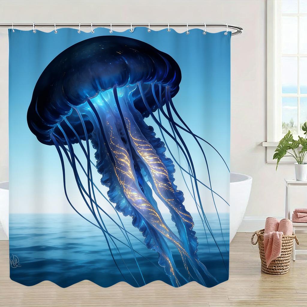 Ornate Gold Patterned Sea Turtle Underwater Waterproof Shower Curtain