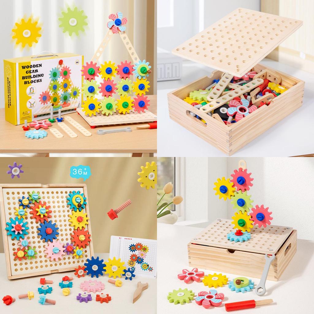 Wooden Gear Puzzle Toy For Kids Educational Learning And Color Recognition
