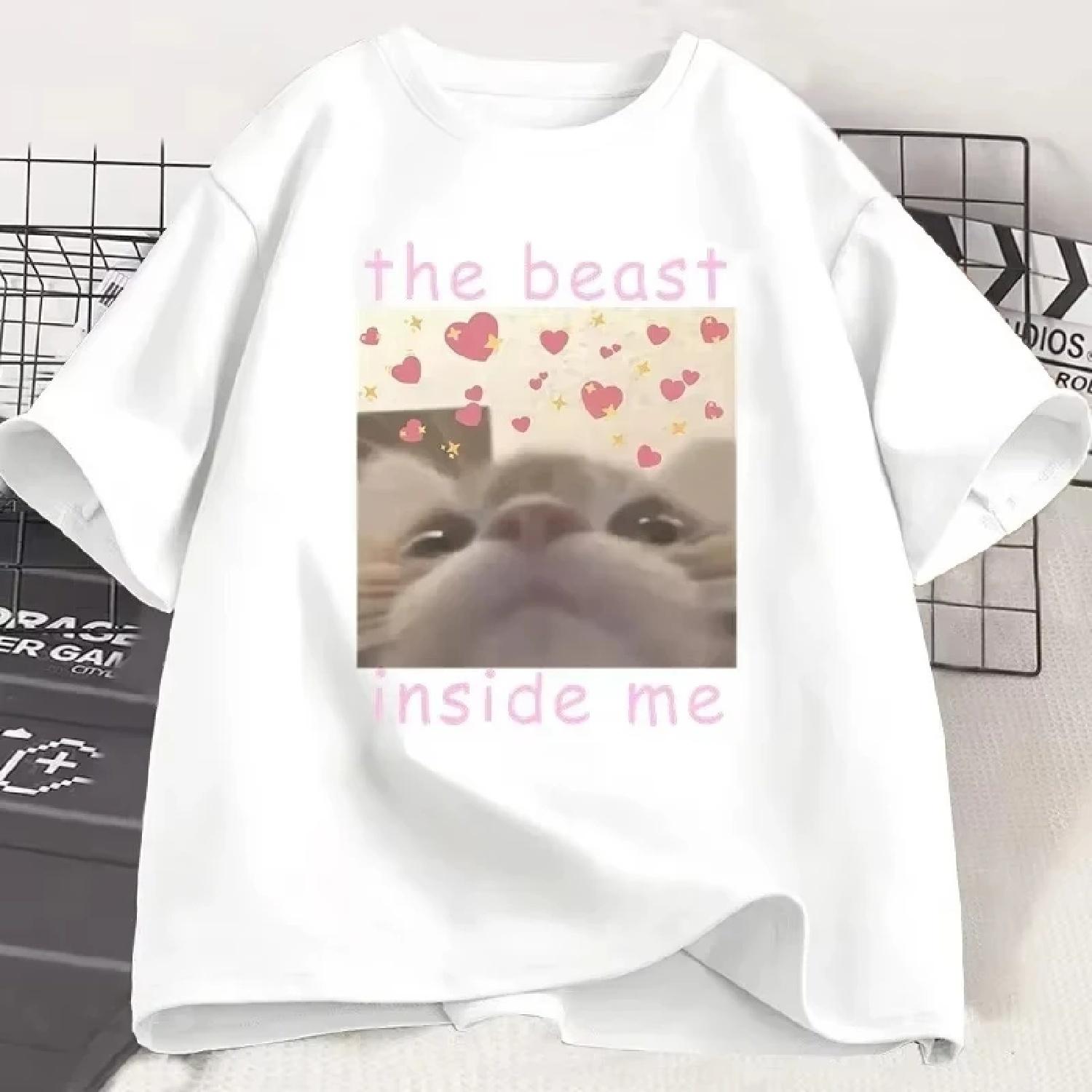 Casual Summer clothes The Beast Inside Me Cat Meme Printed Kids Tshirt Cute Silly Cats Graphic Short Sleeved Children s Clothing S