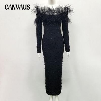 Autumn and Winter Women's Dress Beaded Package Hip Sexy Dresses