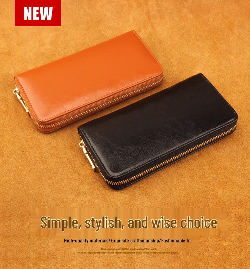 Unisex Oil Wax Cowhide Leather Wallet: Long Zip Design, Bestseller In Japan