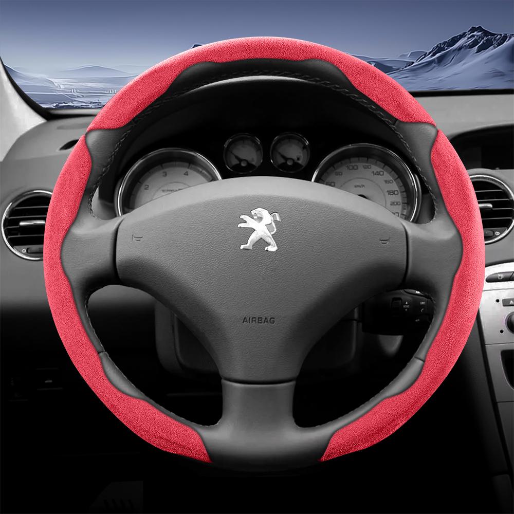 Vcxja9 Geschikt voor Peugeot Sports Suede Stuurwielhoes met Gespleten Drukknop Anti-Slip Ontwerp voor Modellen zoals 208 E-208, 2008 E-2008, 3008
