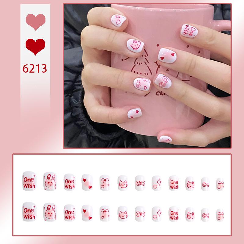 Nails Fresh Cute Wearable Nail Girl Blush Fake Nail Patch Wearable Nail Art