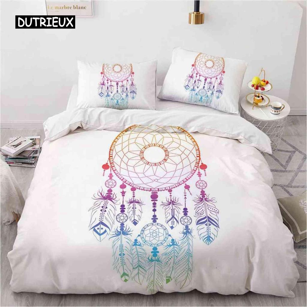 Düş Kapanı Nevresim Takımı Bohem Hippi Yatak Takımı Kraliçe Boy Etnik Yorgan Kılıfı Polyester Boho Tüyler Yorgan Kılıfı