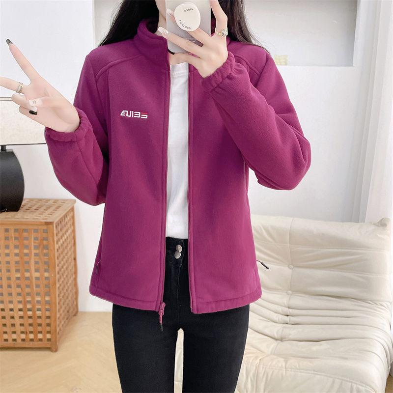 Women's Thickened Fleece Outerwear: Wind-Resistant and Cozy High-Neck Athletic Casual Jackets for Spring & Autumn Outdoors