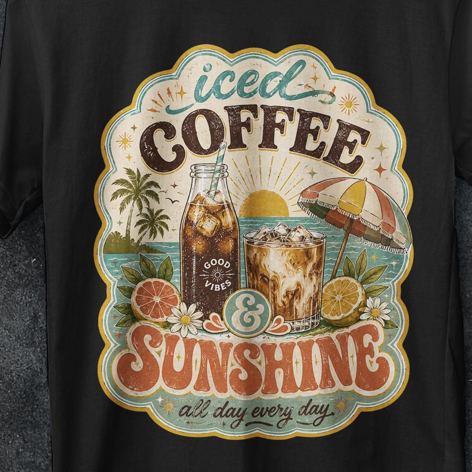 Iced Coffee and Sunshine Shirt, funny gifts, Iced Coffee Shirt, Coffee Lover Gift, Summer Graphic Tee, Summer Vibes Shirt, Coffee T Shirt 3XL