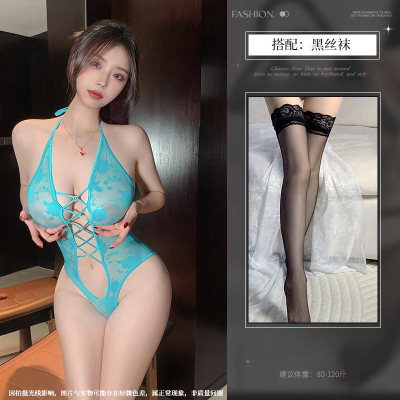 Neck onesie sexy free lace perspective waist tight lingerie women's temptation empty love