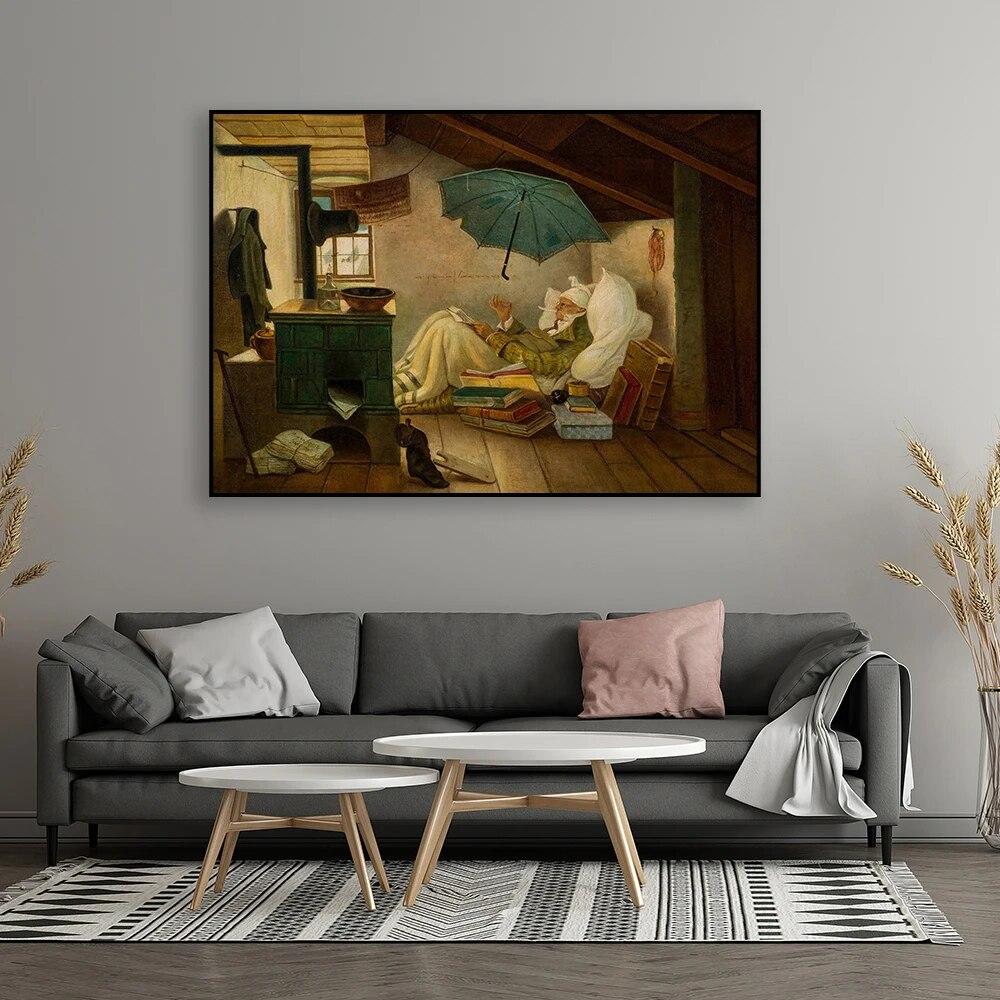 Reproducții Pictură în Ulei Vintage Print Artă Plastică de Francesco Cipper Poster Carl Spitzweg Poetul Sărac Pictură pe Pânză Decor Artă de Perete