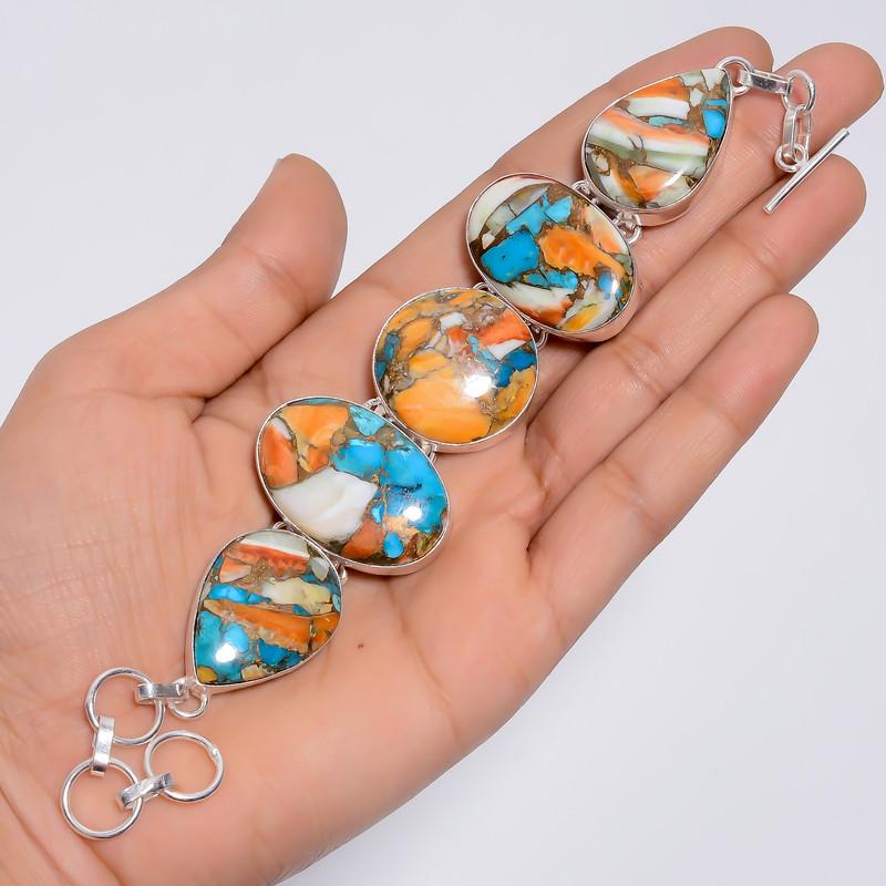 Outstanding Top Grade Qualite 100% Natural Oyster Turquoise Ethnic Style Handmade Jewelry 925 Steling Silver Plated Bracelet 6-8" WSJ-5154
