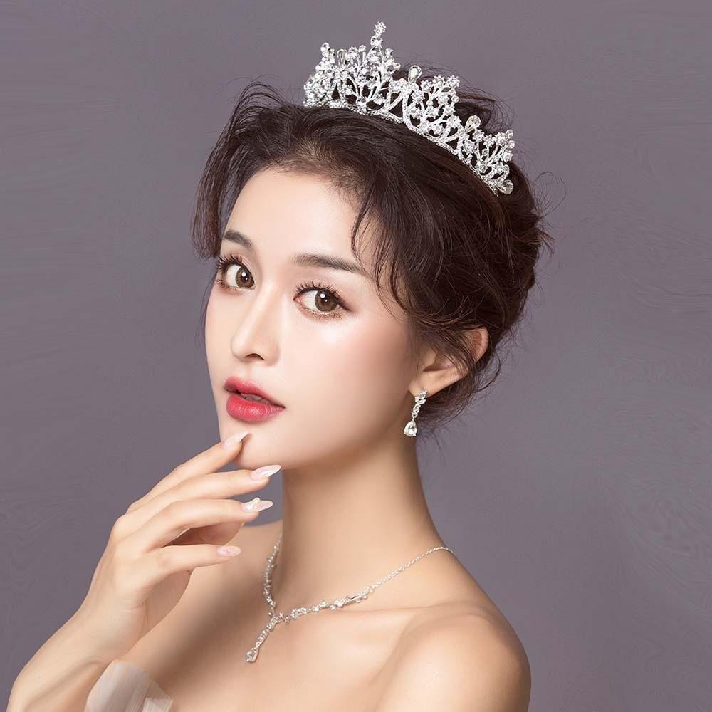 Elegant Crown Hair Accessory Shiny Princess Rhinestone Tiara Baroque Silver Floral Crown  Wedding