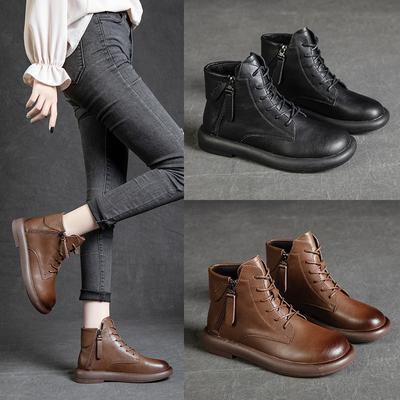 Women's 2024 Soft Bottom New British Style Flat Bottom Plush Vintage Cotton Boots Casual Casual Casual Casual Short Boots