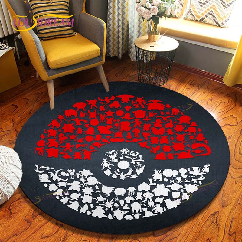 Cartoon Pokemon Runder Teppich Bodenmatte Schlafzimmer Flanell Tierteppich Rutschfeste Baby-Spielmatte Kinderzimmer Dekoration Matten