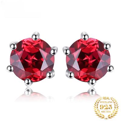 Round Genuine Red Garnet 1.3ct  925 Sterling Silver Stud Earrings for Women Fashion Engagement Jewelry Birthstone