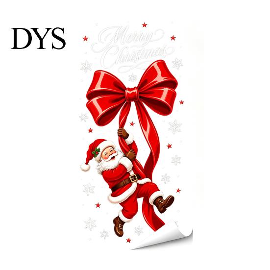 Santa Claus Glass Stickers Static Sticker, Christmas Theme Bow Pattern Print, Removable Party Supplies Electrostatic PVC Film for Home And Store Doors