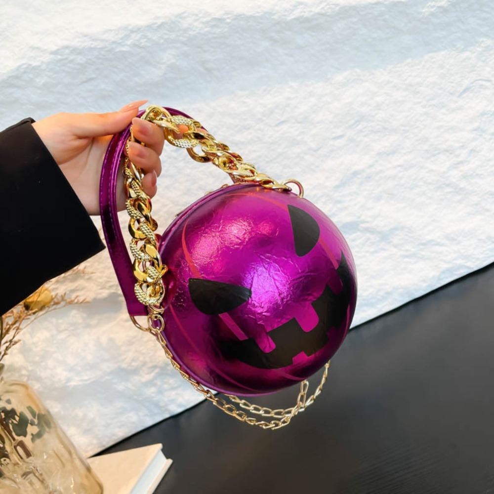 3D Pumpkin Round Bag Zinc Zinc Alloy Ghost Chain Handbag Personalized Halloween Ball Bag Holiday Gift