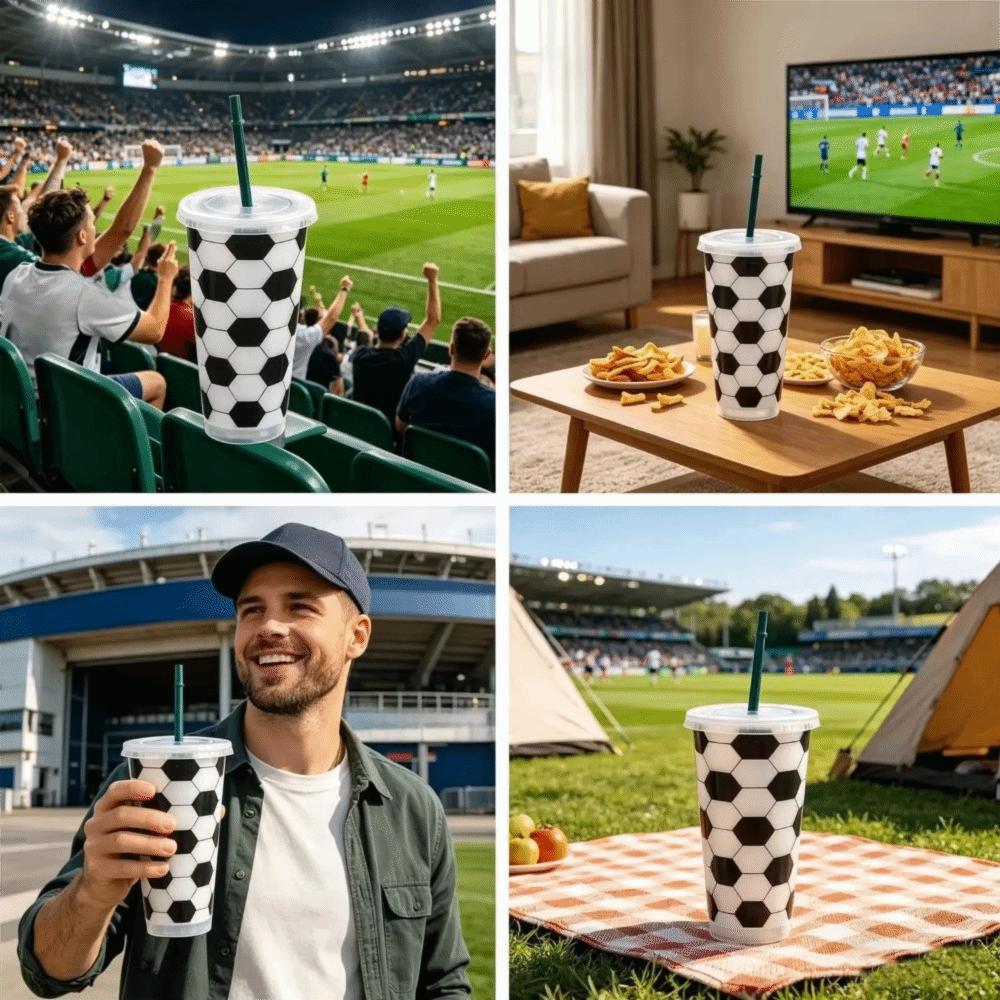 10PCS Reusable Football Drinking Cup 24OZ Water Cup Practical Soccer Pattern Straw Cups  Party