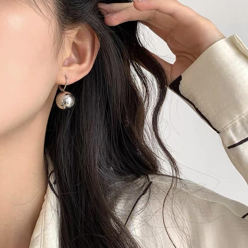 PONYKISS Sterling Silver Minimalist Round Bead Hoop Earring for Women Trendy Geometric Fine Light Luxury Accessories