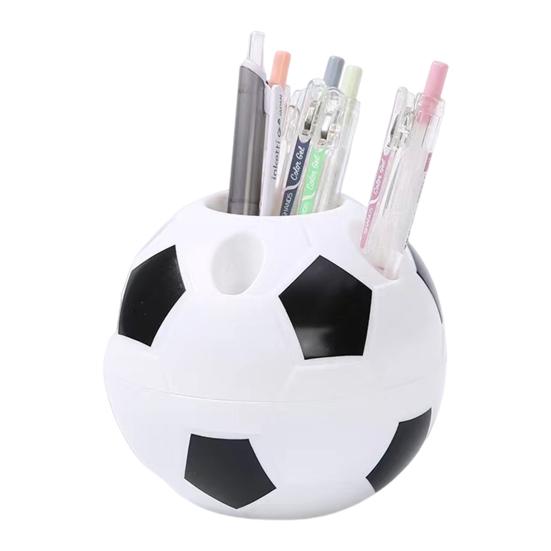 Soccer Ball Pen Holder Football Shape Plastic Storage Box Multifunctional Desktop Organizer for Pens Pencil Makeup Brushes Office Supplies