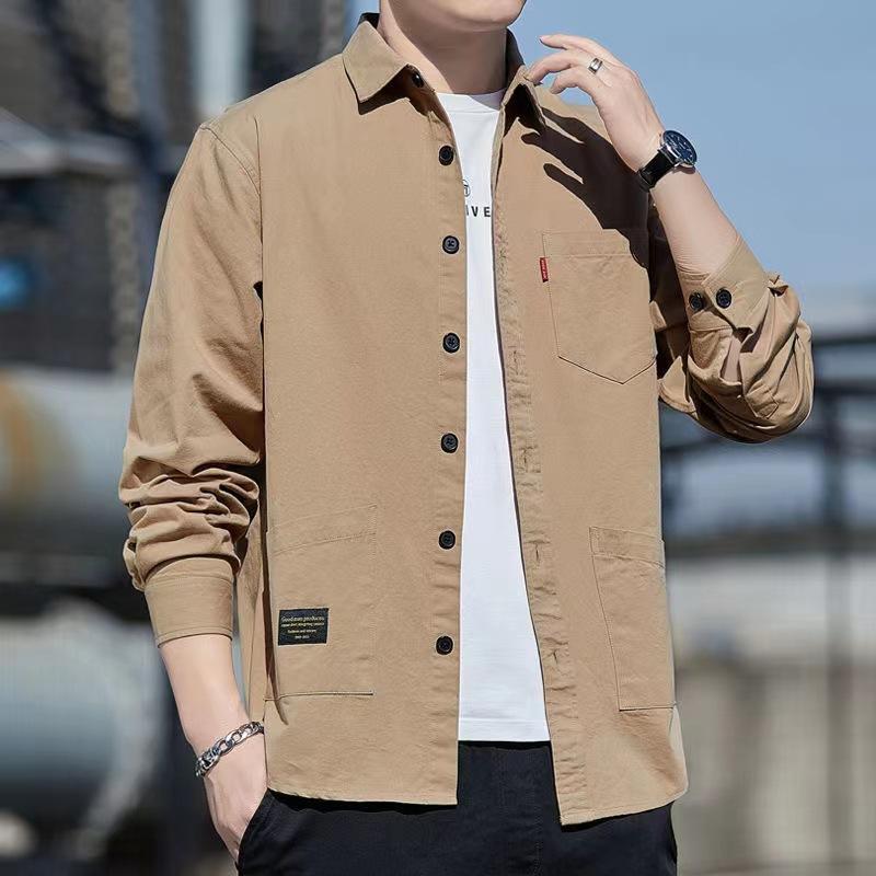 High end pure cotton long sleeved workwear shirt men's jacket spring autumn casual shirt men's top