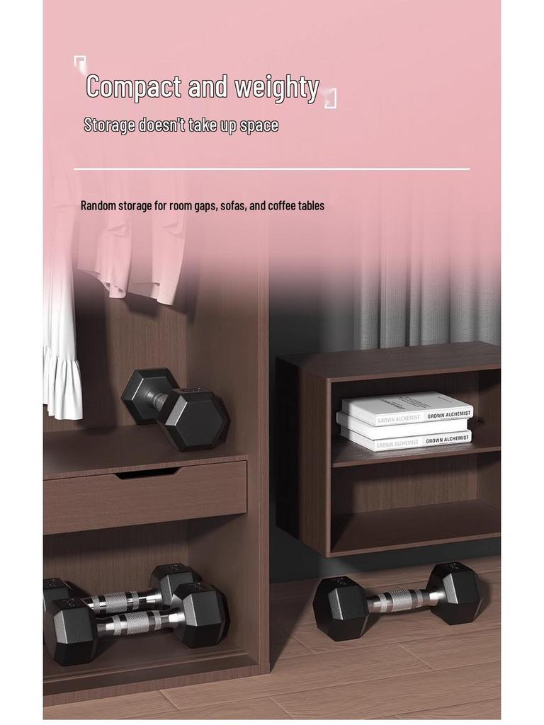 Hexagonal Rubber-Coated Dumbbell: Solid Cast Iron for Home Fitness, Arm and Ab Training