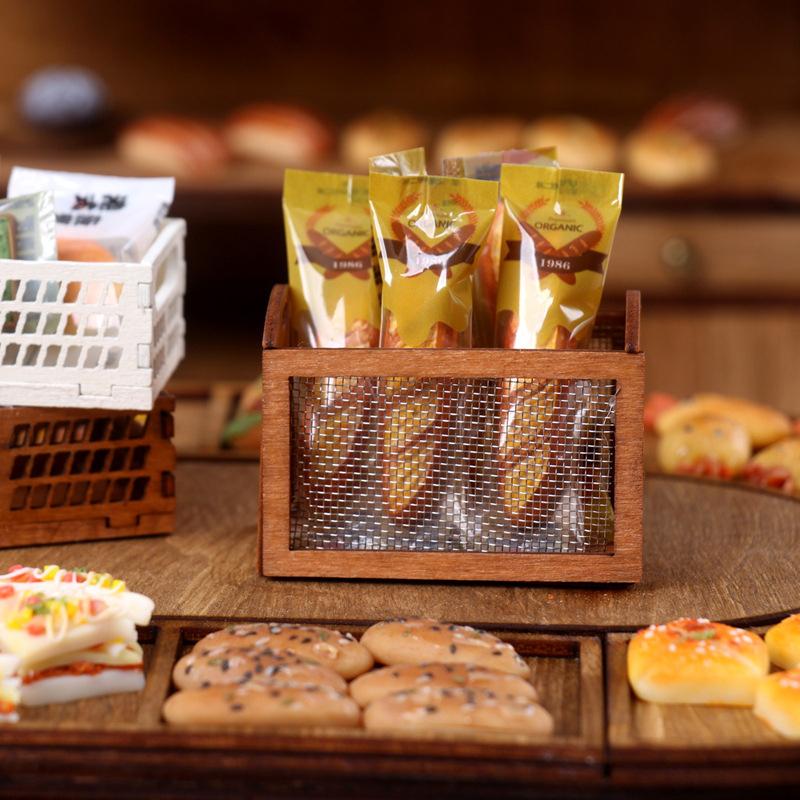 Mini Iron Mesh Wooden Frame Storage Box Storage Box Doll House Decoration Toy Miniature