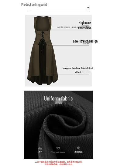 Abito Medievale Retro da Donna a Metà Lunghezza 2025 per Cosplay e Spettacolo, Collezione Primavera/Autunno