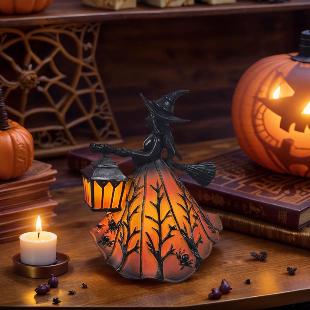 Halloween Witch Lamp Stained Gothic Witch Hat Led Lamp for Stained Glass Inspired, Spooky Decorative Standing Night Light Gift