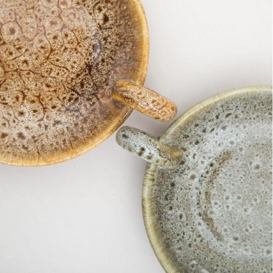 1pack Vintage Ceramic Candle Holders with Handle, Round Farmhouse Ceramic Plate Tray,Sage Holder for Burning,Incense Holder for Meditation Room Home