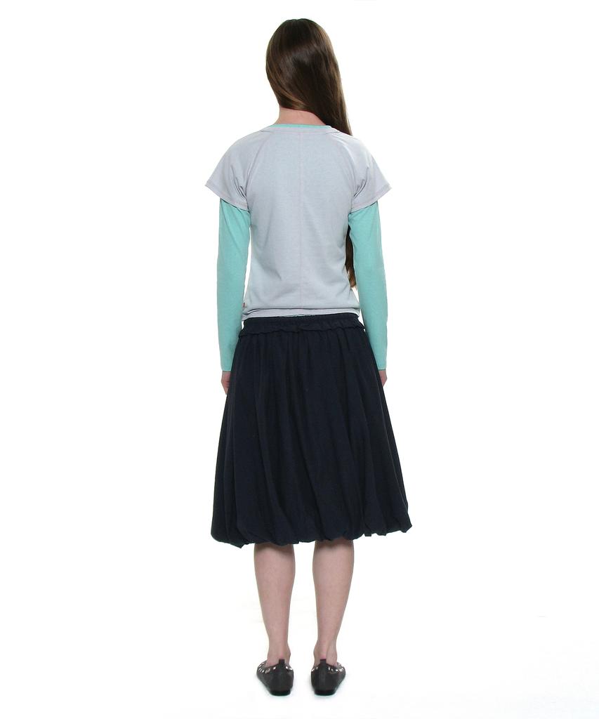 Partimento Woman Frill Waist Puff Midi Skirt_Navy