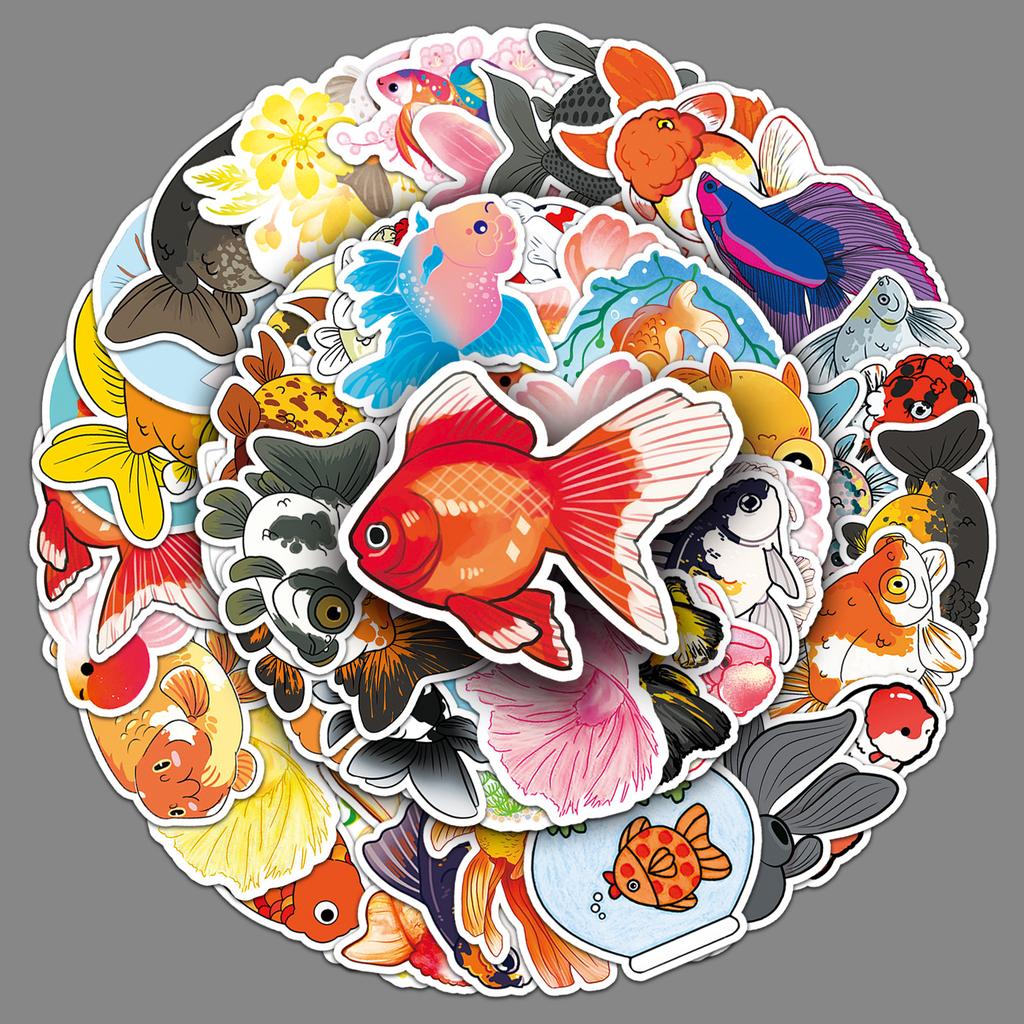 50 Goldfish Doodle Personality Cartoon Cute Animals Children DIY Skateboard Suitcase Stickers Waterproof
