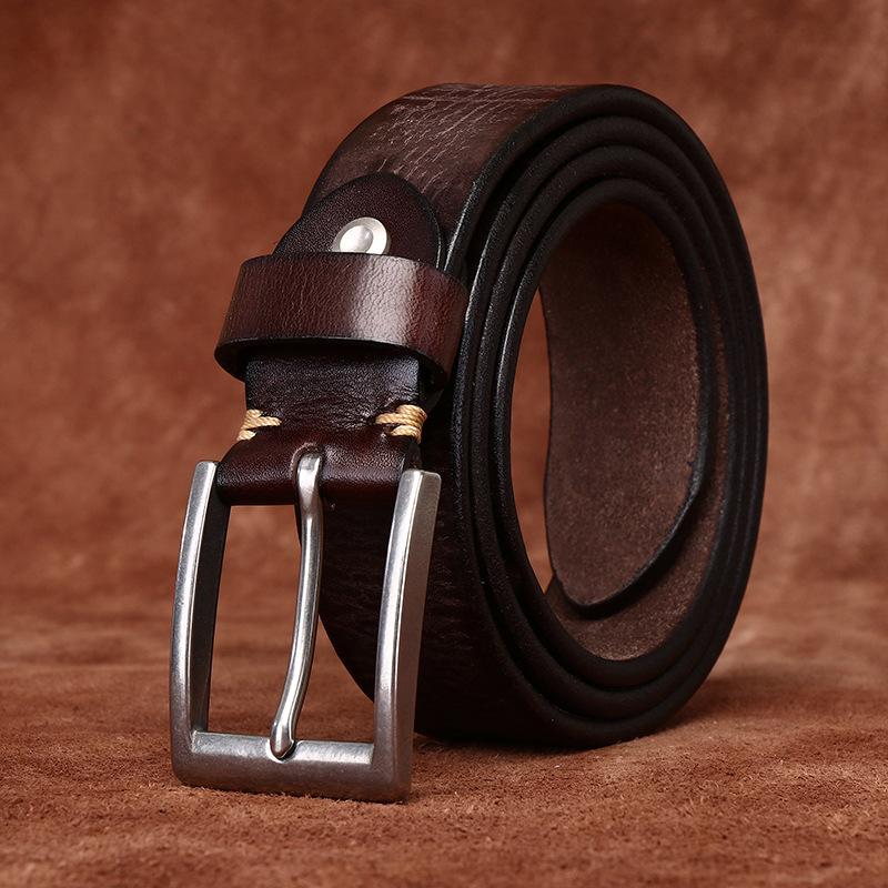 Belt Men's Light Luxury Minimalist Retro Washed Thickened and Extra Thick First Layer Cowhide Stainless Steel All-Match Casual Belt Men