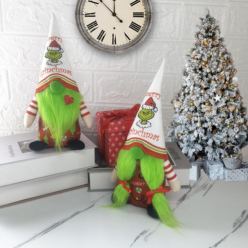 Cross-Border Christmas Green Grinch No-Face Doll Ornament