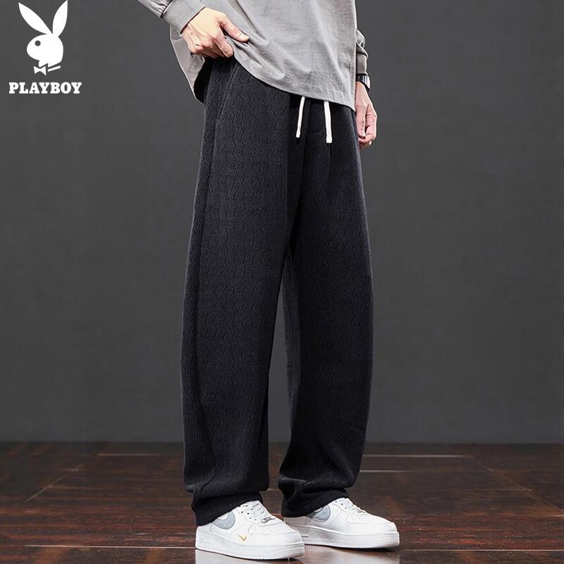 PLAYBOY Men's Loose Straight Leg Curved Hem Sweatpants