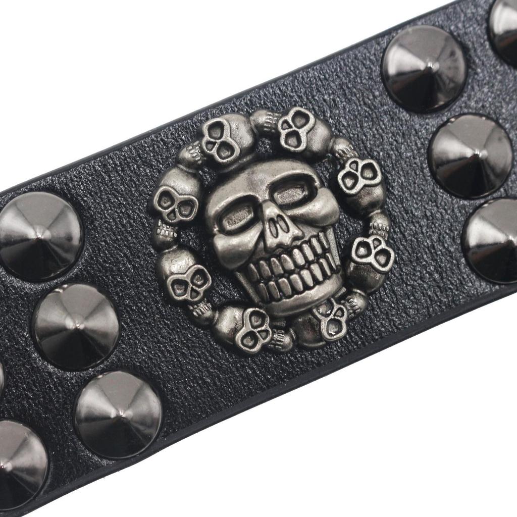 Men's Exaggerated Skull Rivet Leather Bracelet - Punk Rock Trendy Accessory