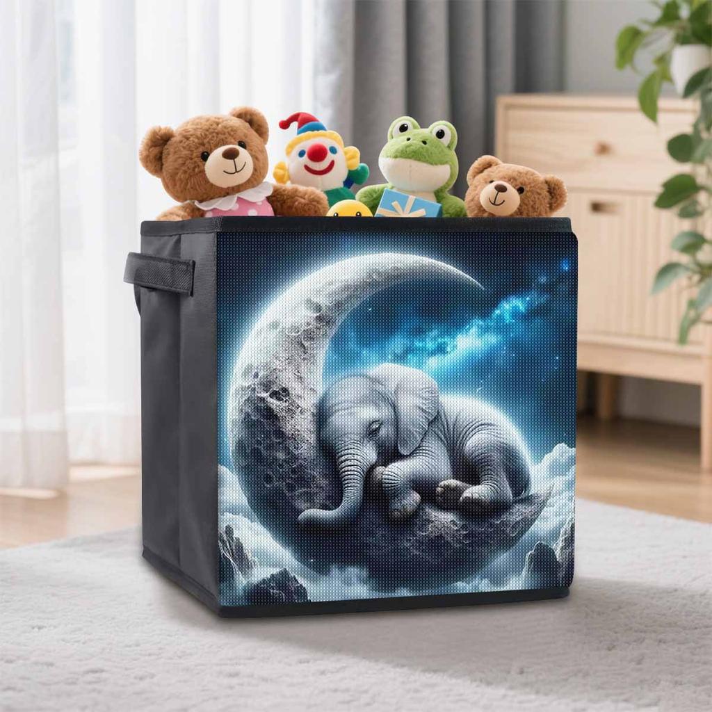 Der Elefant auf dem Mond 5D Diamantmalerei Aufbewahrungskorb Voll Runde Bohrer Mosaik Diamantstickerei Kreuzstich-Sets Heimdekor Heimdekor