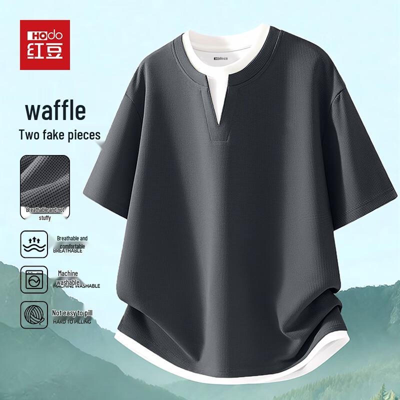 Hodo Men s Waffle Knit Faux Layer Short Sleeve T-Shirt XL