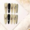 10pcs Gold Black False Nails with Rhinestone Decor Delicate Rose Butterfly Press On Nails For Gothic Party Wedding Photography