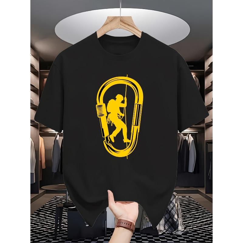 European Size Men'S Climbing T-Shirt - Breathable Summer Short Sleeve, Outdoor Climbing Letter Print, Round Neck Casual Top