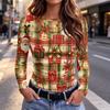 Damen Slim Fit Langarm-T-Shirt mit festlichem Aufdruck am Ausschnitt Lässiges Oberteil