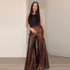 Elegant Shinny Sequin Long Pants Women Fashion High Waist Draped Loose Trousers Spring Autumn Casual Wide Leg Solid Color Party Pant