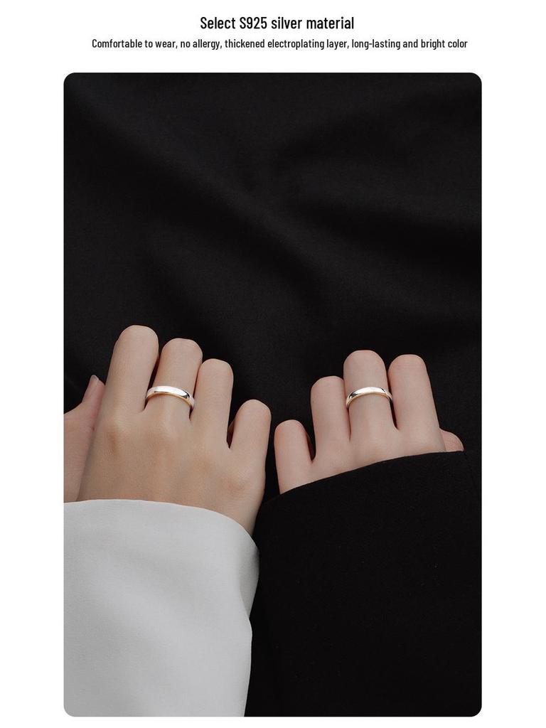 Banyan Tree S925 Silver Couple Rings – Classic Smooth Love Bands for Index Finger