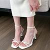 Fashion Stiletto Sandals Summer New Fashion Square Toe Crossover Thin Strap Metal Buckle Anti-slip Wear-resistant High Heels