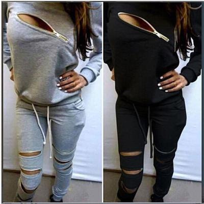 New Women Ladies Girl Zipper Hollow Out Tracksuit Sport suit O-Neck Long Sleeve New Women Ladies Girl Zipper Hollow Out Tracksuit Sport suit O-Neck Long Sleeve