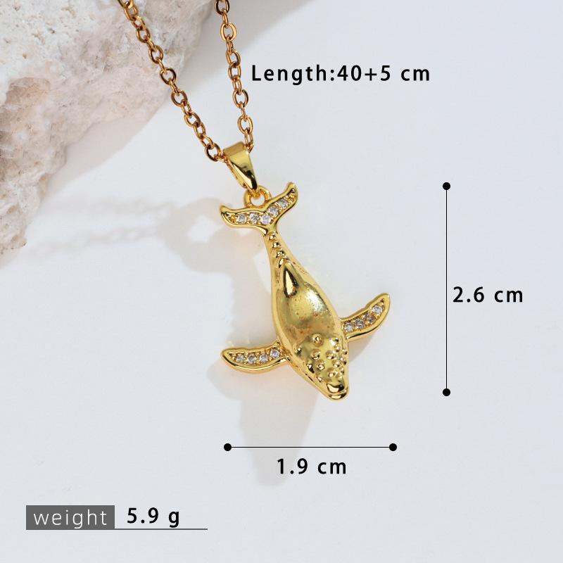 Ocean Style Zirconia Whale & Dolphin Pendant Necklace for Women - Trendy Clavicle Chain