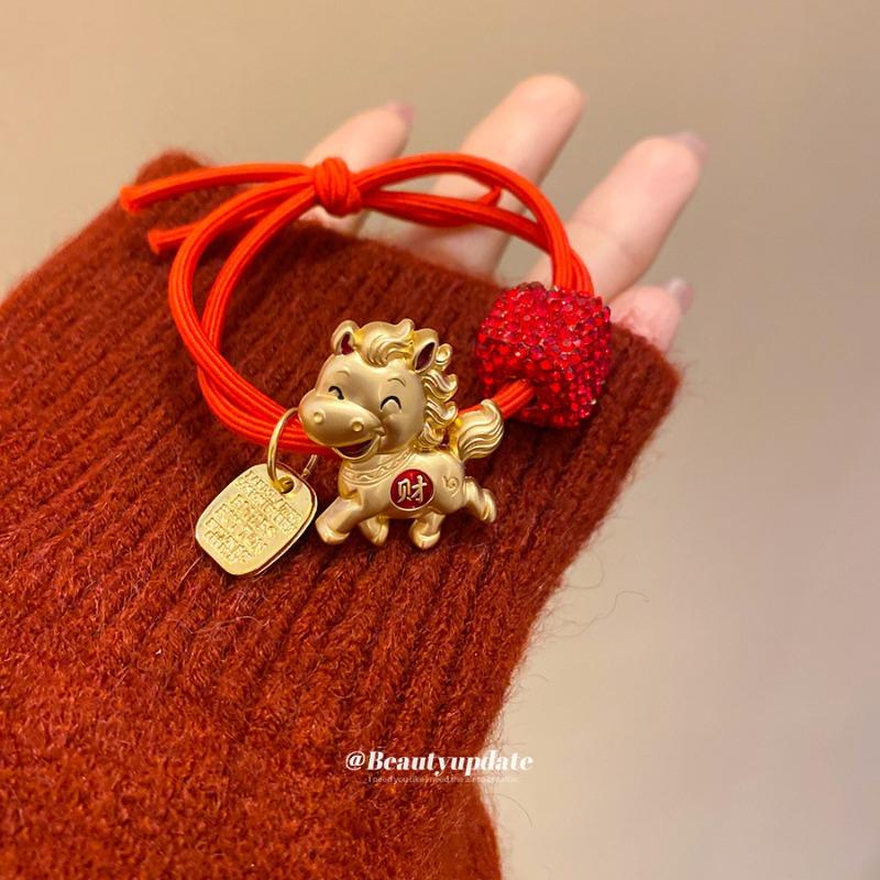 Natal year pony elastic hair band new Chinese retro temperament headrope ponytail hair rope light luxury high-end hair accessories women