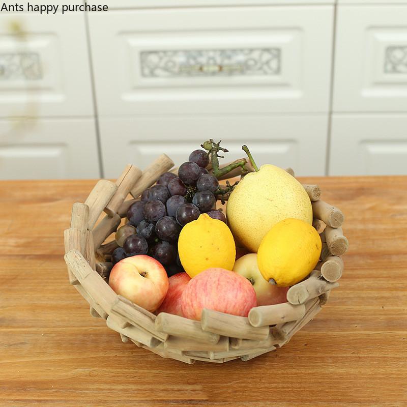 Handmade Wooden Fruit Bowl Round Storage Box Snack Tray Coffee Table Fruit Plate Candy Plate Decorative Plates Wooden Dishes