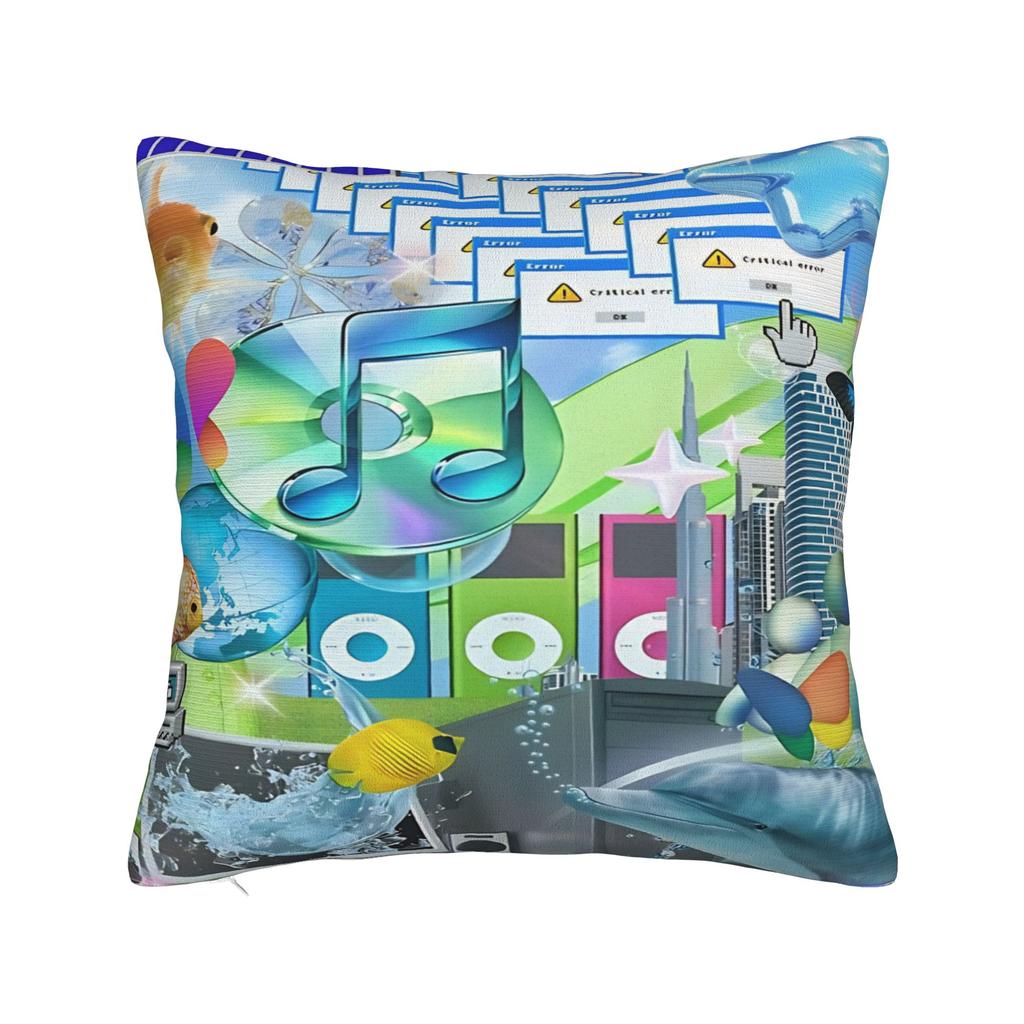 Frutiger Aero Aesthetic Square Pillow Case Tech Great Wave of Kanagawa Fishes Cushion Cover Customized Pillowcover Home 40*40cm