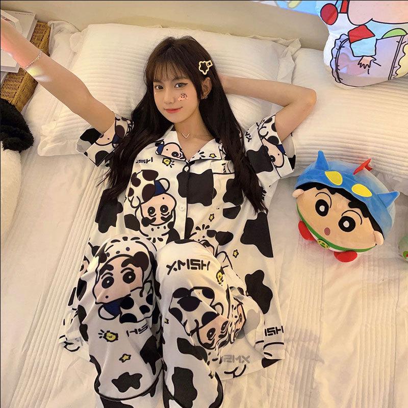 Foreign Trade Summer Pajamas Women'S Pacha Dog Small New Short-Sleeved Trousers Lazy House Cardigan Loungewear Two-Piece Set