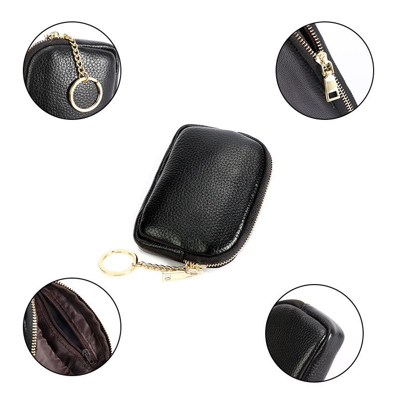 Women's Genuine Leather Mini Zipper Wallet: First Layer Cowhide Keychain Card & Coin Purse