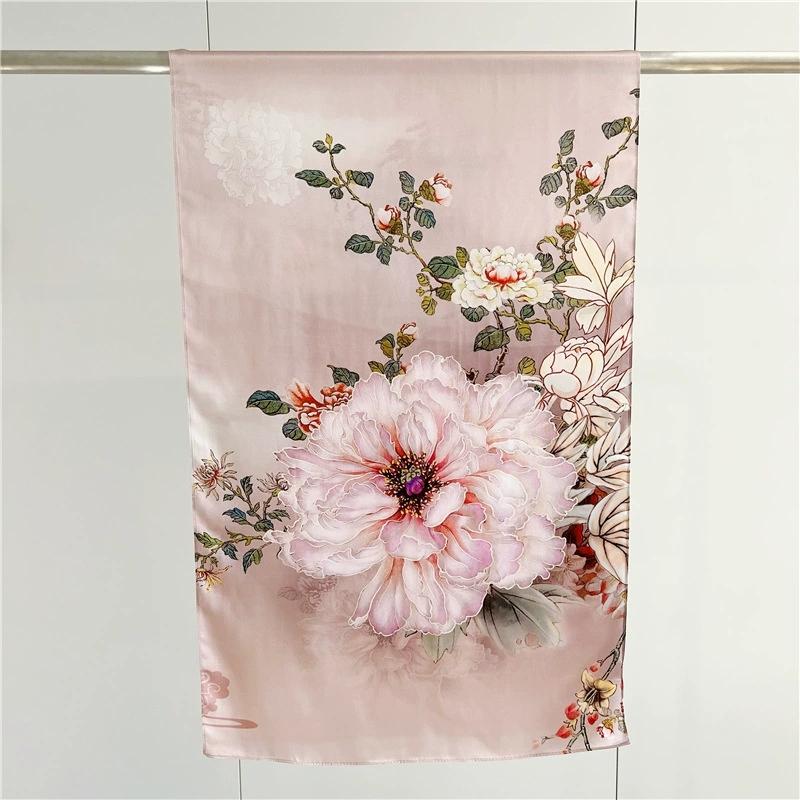 Graceful 100% Pure Silk Scarf Women Elegant Mulberry Silk Floral Neckerchief Scarves Shawls